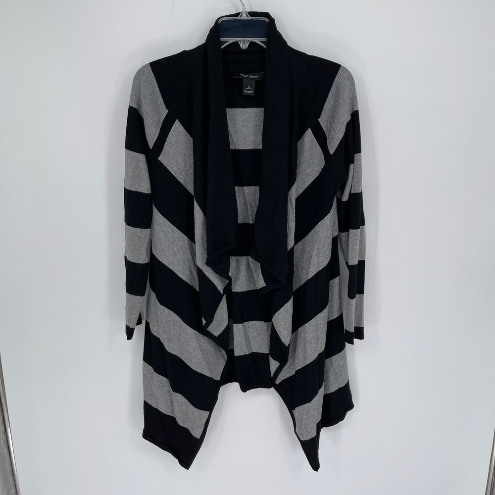 White House Black Market Women's Black Striped Draped Open Front Cardigan Size S